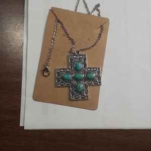 Turquoise and Silver Cross Necklace